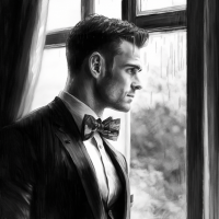 groom at the window, profile